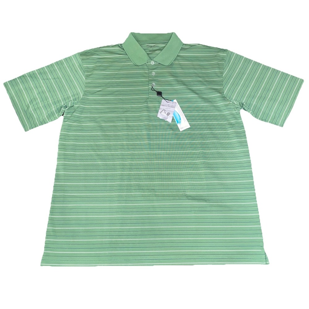 Tommy Arnour Dri-Logic Green Striped Golf Polo Collered Shirt - Size XL - NWT